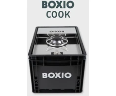 BOXIO nerūdijančio plieno dujinė stovyklavimo viryklė su vėjo apsauga, 1500 W, BOX-COOK-1