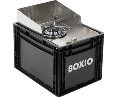 BOXIO nerūdijančio plieno dujinė stovyklavimo viryklė su vėjo apsauga, 1500 W, BOX-COOK-1