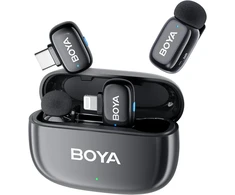 BOYA belaidis mini lavalier mikrofonas su USB-C ir Lightning, 100 m, triukšmo slopinimu