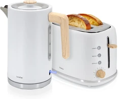 briebe pusryčių rinkinys: nordiško dizaino 2 riekelių skrudintuvas ir 1,7 l elektrinis virdulys, 2200 W, baltas