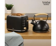 briebe pusryčių rinkinys: platus skrudintuvas 2 riekėms, 6 kepimo lygiai, virdulys 2,3 l, nerūdijantis plienas, Nordic dizainas BRI-SKT1177