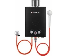 Camplux dujinis vandens šildytuvas 6 l/min, 12 kW, su apsauga nuo lietaus, juodas, BW158BC
