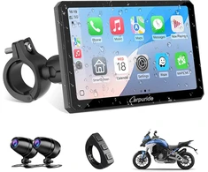 Carpuride motociklininkų ekranas su 7 colių HD jutikliniu ekranu, CarPlay, Android Auto, 1080P priekinė ir galinė kamera, Bluetooth, IP67, W712D