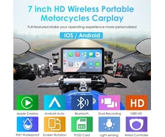 Carpuride motociklininkų ekranas su 7 colių HD jutikliniu ekranu, CarPlay, Android Auto, 1080P priekinė ir galinė kamera, Bluetooth, IP67, W712D