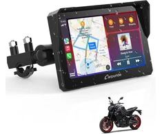 Carpuride universali 7 colių vandeniui atspari GPS navigacijos sistema motociklams su lietimui jautriu ekranu, Bluetooth, CarPlay ir Android Auto palaikymu, MC-702