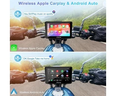 Carpuride universali 7 colių vandeniui atspari GPS navigacijos sistema motociklams su lietimui jautriu ekranu, Bluetooth, CarPlay ir Android Auto palaikymu, MC-702