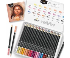 Castle Art Supplies 24 spalvotų pieštukų rinkinys portretams, mediniai, metalinė dėžutė