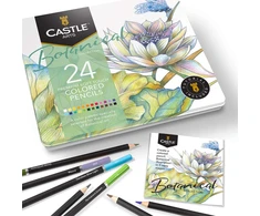 Castle Art Supplies 24 spalvotų pieštukų rinkinys botanikos menui, metalinė dėžutė