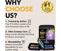 Castle Art Supplies 48 pastelinių pieštukų rinkinys su minkštu dėklu profesionaliems menininkams