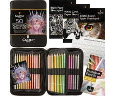 Castle Art Supplies 48 pastelinių pieštukų rinkinys su minkštu dėklu profesionaliems menininkams