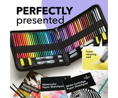 Castle Art Supplies 60 dalių medinių akvarelinių pieštukų rinkinys su priedais, 48 spalvos