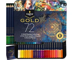 Castle Art Supplies 72 spalvotų aliejinių pieštukų rinkinys aukšto standarto su metaline dėžute