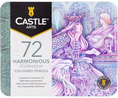 Castle Art Supplies 72 spalvotų pieštukų rinkinys su minkštu vašku, metalinėje dėžutėje, suaugusiems menininkams CAS-72-HARMONIOUS