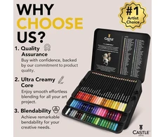 Castle Art Supplies 72 spalvotų pieštukų rinkinys, minkšti grafitai, metalinė dėžutė