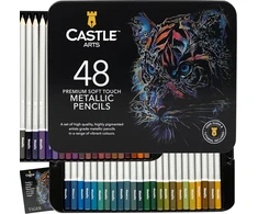 Castle Art Supplies metalinių spalvotų pieštukų rinkinys, 48 spalvos, metalinė dėžutė, 48 Metallic Tin