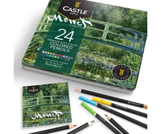 Castle Art Supplies Monet teminė 24 spalvotų pieštukų rinkinys metalinėje dėžutėje