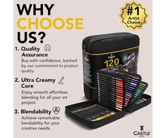 Castle Art Supplies spalvotų pieštukų rinkinys, 120 vnt., minkšti, dailininkams, CAS-120CPZ
