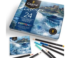 Castle Art Supplies spalvotų pieštukų rinkinys su jūros peizažais, 24 vnt., su dėže