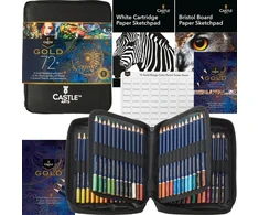 Castle Art Supplies spalvotų pieštukų rinkinys su 72 alyvos pagrindu, su priedais, 72 Gold Zip