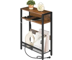 CHOEZON siauras pagalbinis staliukas su įkrovimo stotele, medinis ir metalinis, 42x18x61 cm, DTBZ05CBF