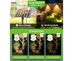 CLY LED lauko saulės prožektorius, IP66, 3 šviesos režimai, 5000 mAh akumuliatorius