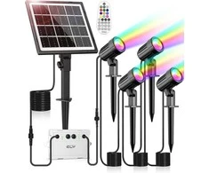 CLY saulės energija maitinamas RGB LED lauko prožektorius su nuotoliniu valdymu, 10 spalvų, IP66