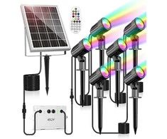CLY saulės energija maitinamas RGB LED prožektorius su nuotoliniu valdymu, 6 W, IP66, 10 spalvų, 30 režimų