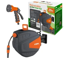 COIL automatinė sieninė sodo žarnos ritė su 20 m žarna, 2 m įvadu ir 9 funkcijų purkštuvu C0913
