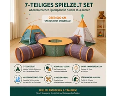 COIL vaikiškas 7 viename žaidimų palapinių rinkinys su 2 tuneliais, 5 x 1.12 x 1.35 m