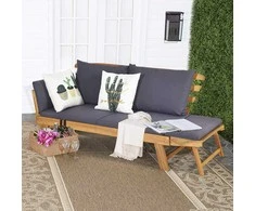 COSTWAY akacijos medienos lauko sofa-lova su reguliuojamais porankiais ir pagalvėlėmis, 198 × 75 × 75 cm