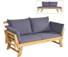 COSTWAY akacijos medienos lauko sofa-lova su reguliuojamais porankiais ir pagalvėlėmis, 198 × 75 × 75 cm