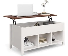 COSTWAY kavos staliukas su reguliuojamu aukščiu, baltas, 105 × 52 × 49–62,5 cm, 3 atviros lentynos