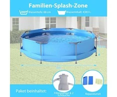 COSTWAY lauko baseinas su filtruojančia pompa, apvalus, 300 × 300 cm, 4383 l, ZB34702DE
