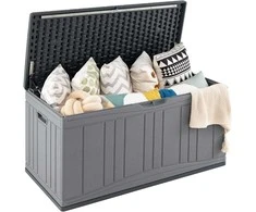 COSTWAY lauko sandėliavimo dėžė 300 l, HDPE, su dangčiu, sėdima vieta, 114 × 55 × 61 cm, ZB34073DE