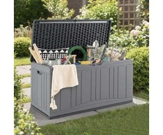 COSTWAY lauko sandėliavimo dėžė 300 l, HDPE, su dangčiu, sėdima vieta, 114 × 55 × 61 cm, ZB34073DE