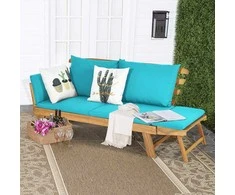 COSTWAY medinė lauko sofa su atlošu ir pagalvėlėmis, sulankstomais porankiais, 198 × 75 × 75 cm, turkio spalvos