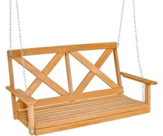 COSTWAY pakabinamas sodo suolas iš natūralios pušies medienos, 2 vietų, 134 × 60 × 65 cm, iki 240 kg, NP10961BN-GM