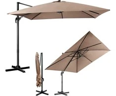 COSTWAY sodo skėtis 300 × 300 cm, kvadratinis, su rankenėle, 360° besisukantis, rudas