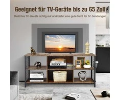 TV staliukas COSTWAY televizoriaus spintelė su atviromis lentynomis ir krepšiu, 140 × 40 × 63 cm, pramoninis dizainas