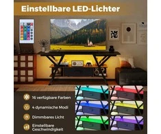 COSTWAY TV staliukas su LED apšvietimu, USB ir C tipo lizdais, 140 × 40 × 54 cm, tamsiai rudas