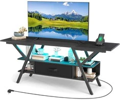 COSTWAY TV staliukas su LED apšvietimu, USB ir C tipo jungtimis, skirtas iki 65 colių televizoriams, juodas, TH32975DE
