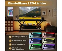 COSTWAY TV staliukas su LED apšvietimu, USB ir C tipo jungtimis, skirtas iki 65 colių televizoriams, juodas, TH32975DE