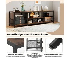 COSTWAY TV staliukas su metaline rėmu, atviromis lentynomis, 150 × 40 × 45 cm, rudas