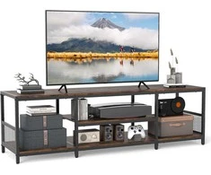 COSTWAY TV staliukas su metaline rėmu, atviromis lentynomis, 150 × 40 × 45 cm, rudas
