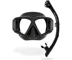 Cressi nardymo ir snorkelinimo kaukė su keturiais grūdinto stiklo lęšiais ir kvėpavimo vamzdeliu Horizon Scilla, juoda
