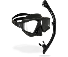 Cressi nardymo ir snorkelinimo kaukė su keturiais grūdinto stiklo lęšiais ir kvėpavimo vamzdeliu Horizon Scilla, juoda