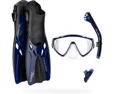 Cressi nardymo rinkinys su Tonga pelekiais, Tino kauke ir Scilla snorkeliu, grūdintas stiklas, Clear/Mėlyna Navy, L/XL
