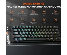 DAREU žaidimų klaviatūra su Hall efekto jungikliais, 8 kHz, EK60 HE-BK