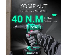 DCA smūginis akumuliatorinis gręžtuvas-suktuvas 20 V, 40 Nm, 13 mm ADJZ2035i13(ADW-DE01)