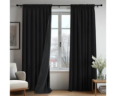Deconovo juodos 100% užtamsinančios užuolaidos su susiuvimo juostele, 140 × 200 cm, 2 vnt., poliesteris